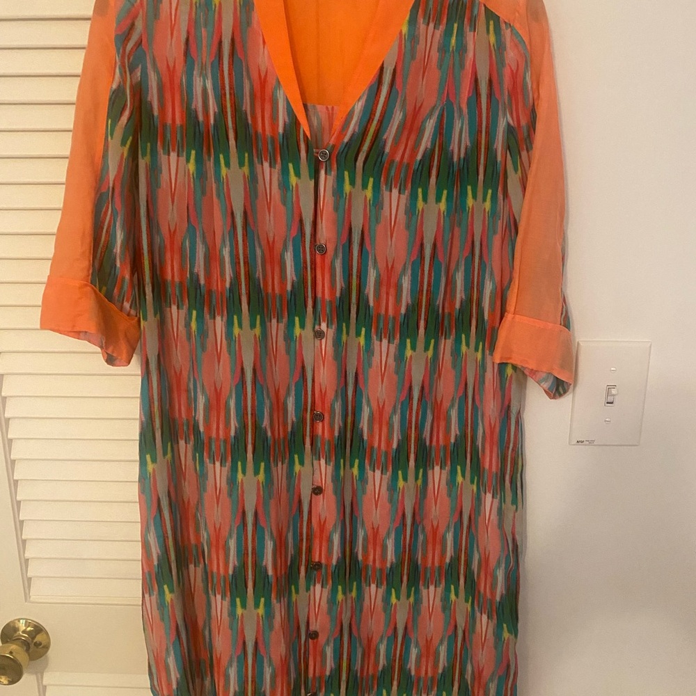 Quinn Multicolor Patterned Dress with Orange Accents